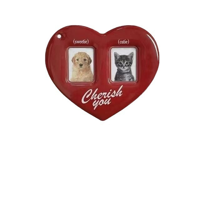 Red Heart Double Photo Keychain