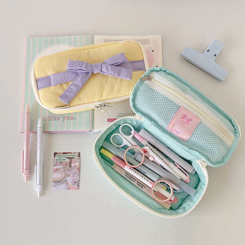 Ribbon Bow Soft Fabric Pencil Case