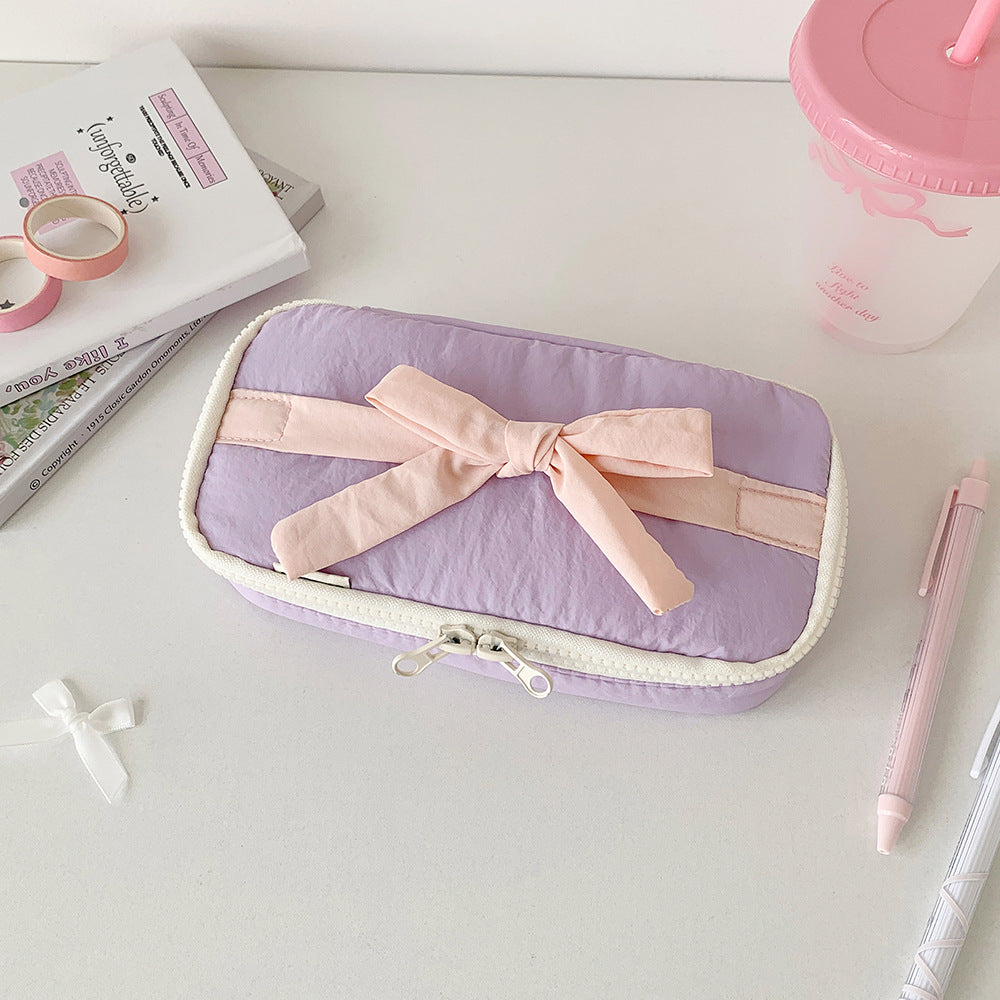 Ribbon Bow Soft Fabric Pencil Case