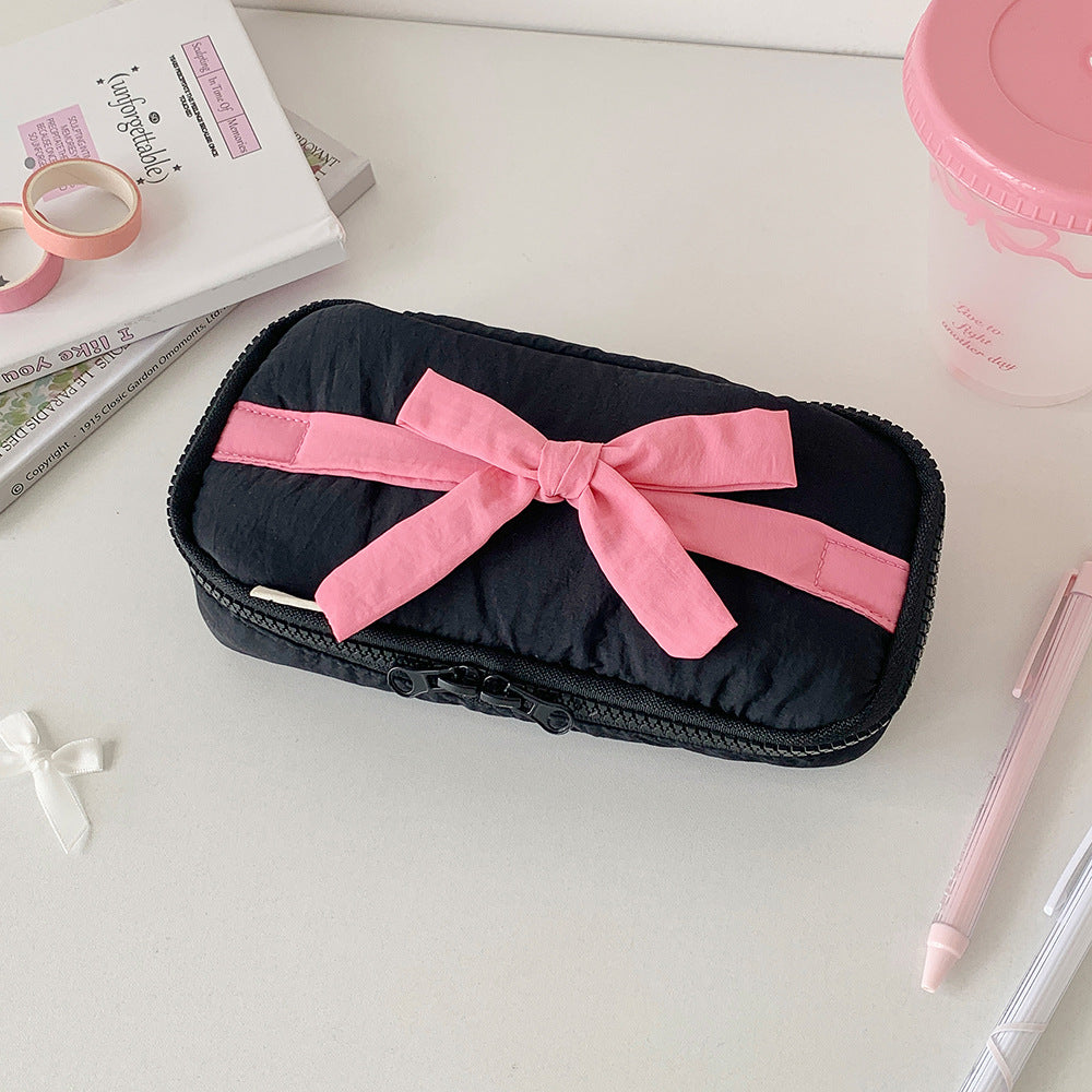 Ribbon Bow Soft Fabric Pencil Case