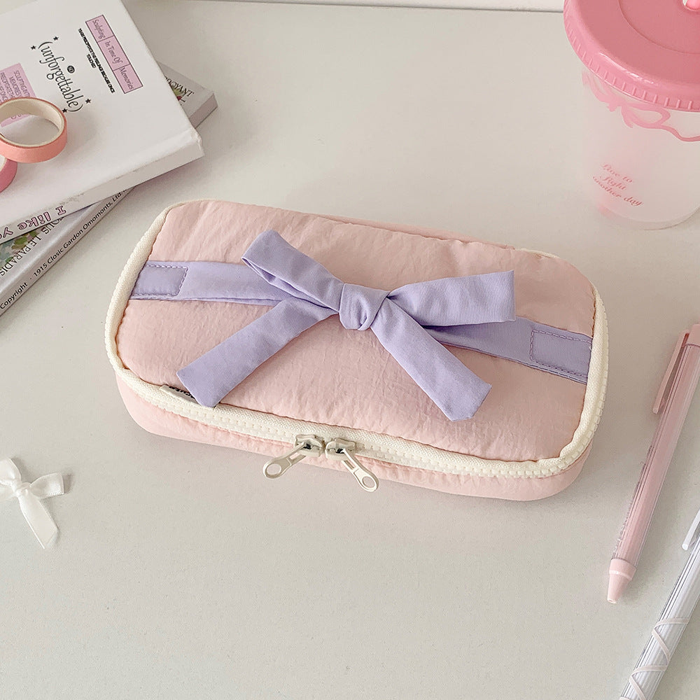 Ribbon Bow Soft Fabric Pencil Case