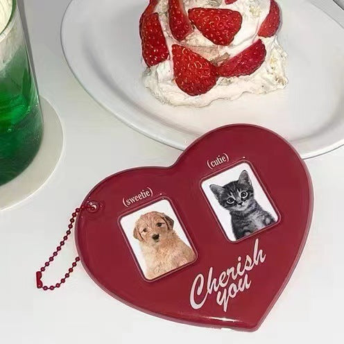 Red Heart Double Photo Keychain