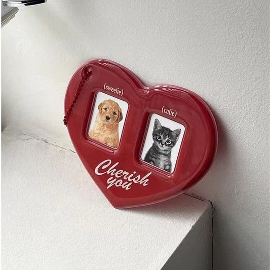Red Heart Double Photo Keychain