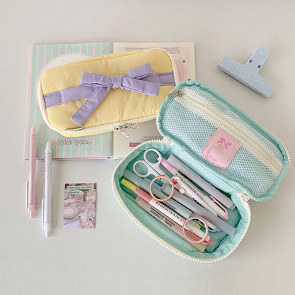 Ribbon Bow Soft Fabric Pencil Case