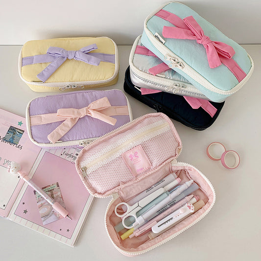 Ribbon Bow Soft Fabric Pencil Case