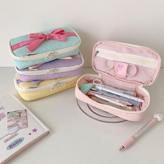Ribbon Bow Soft Fabric Pencil Case