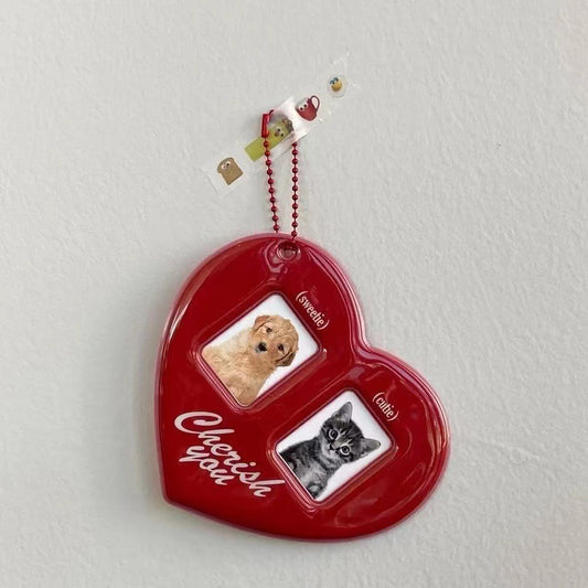 Red Heart Double Photo Keychain